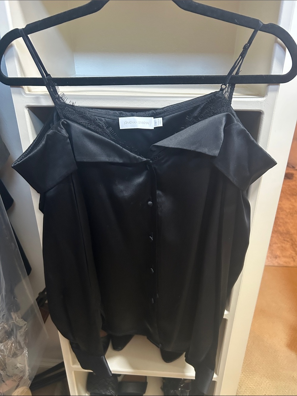 Jonathan Simkhai Black Satin Off-Shoulder Camisole Top
